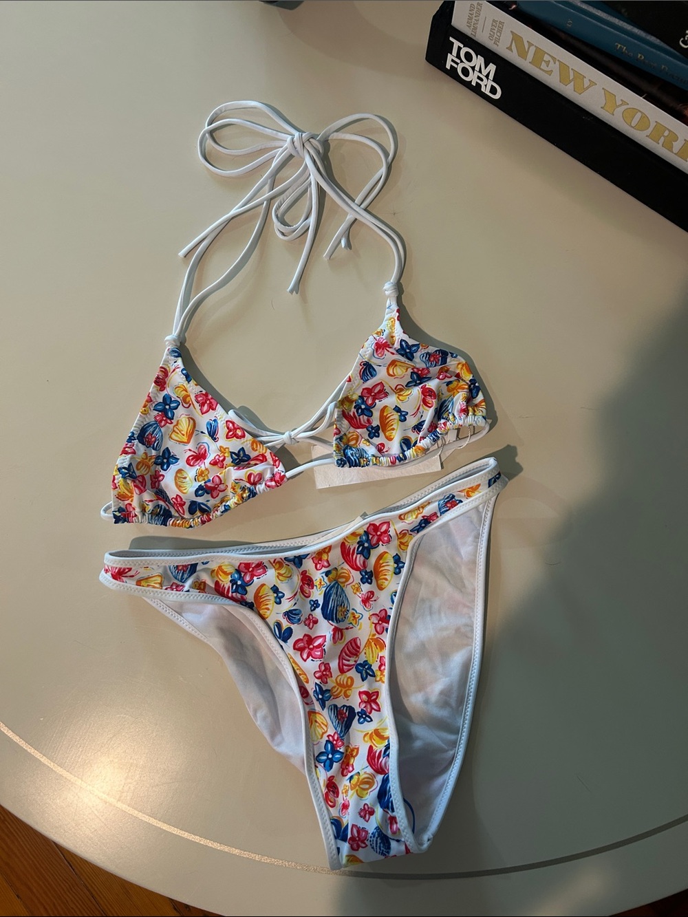 Heavy Manners White Bikini with Multicolor Floral Shell Print